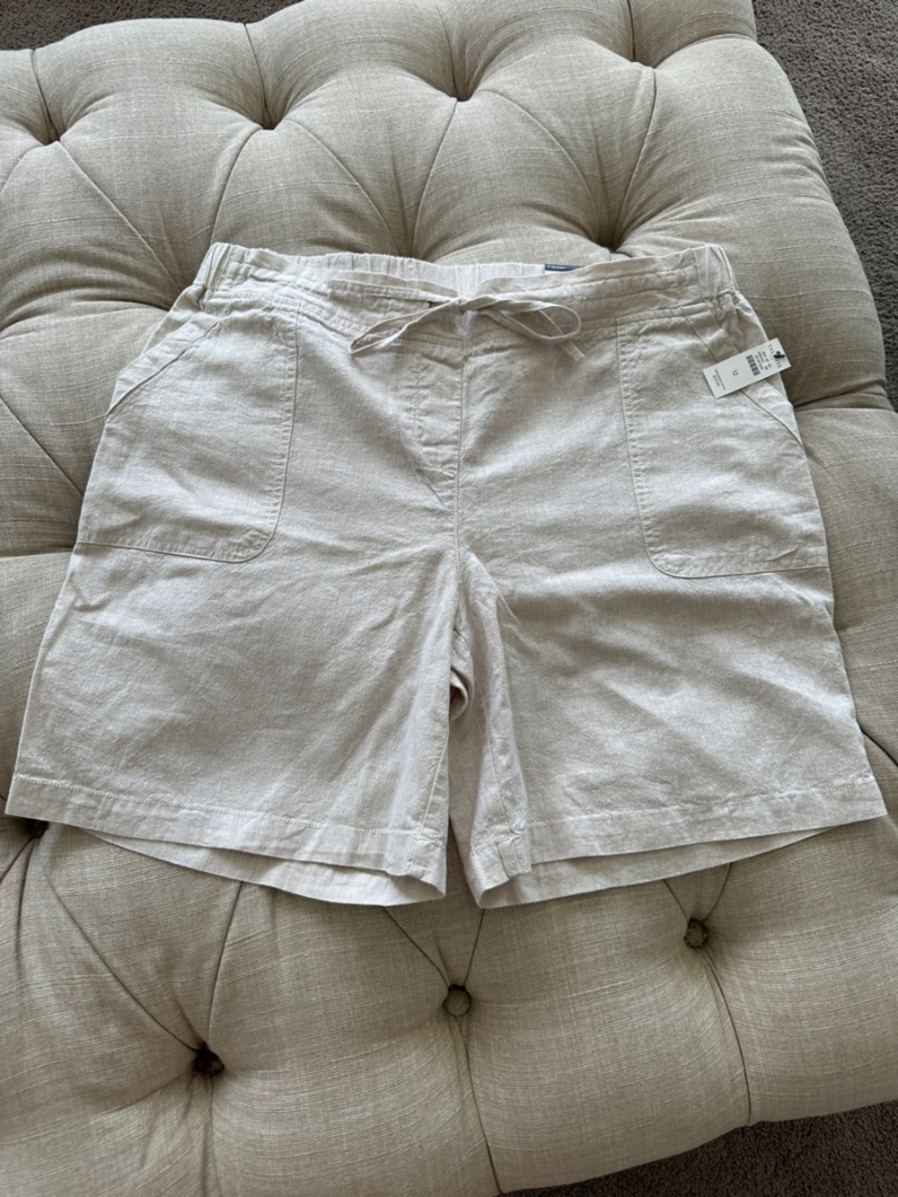 Talbots Light Beige Linen-Blend Drawstring Bermudas